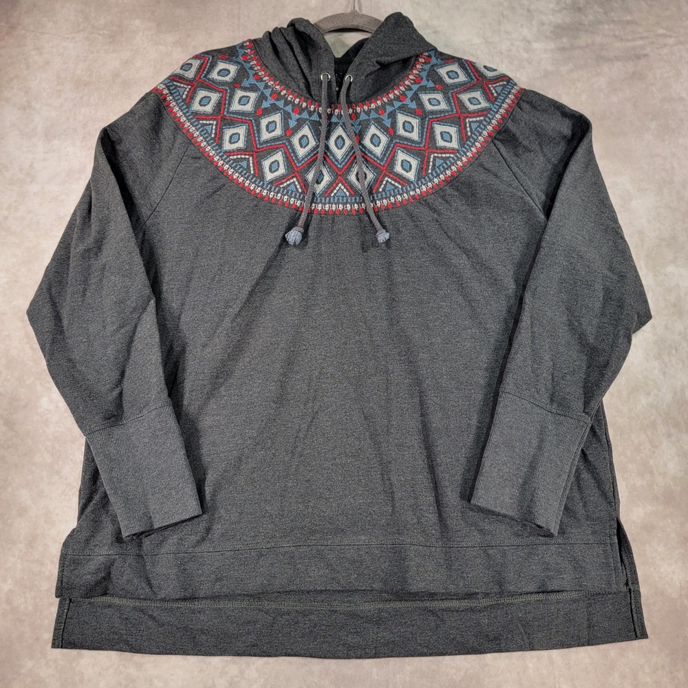 RuffHewn Womens XL Gray Embroidered Geometric Yoke Hoodie Pullover Sweatshirt